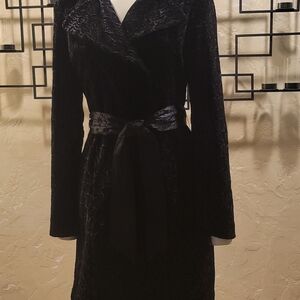 Blanc Noir Black Crushed Velvet Trench Coat